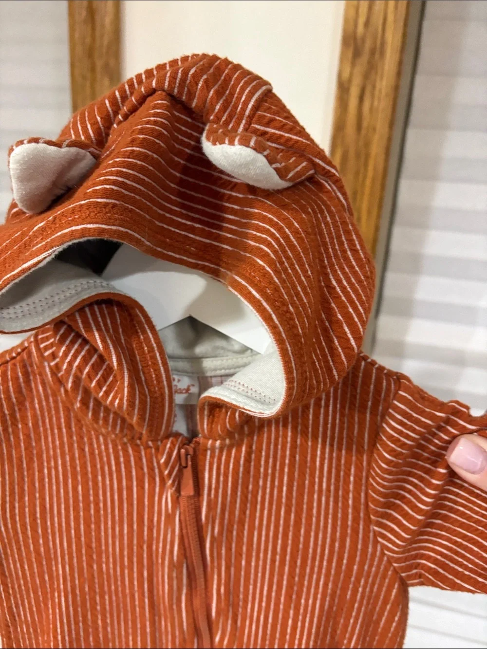 Cat & Jack Rust-Striped Hooded Zip One-Piece